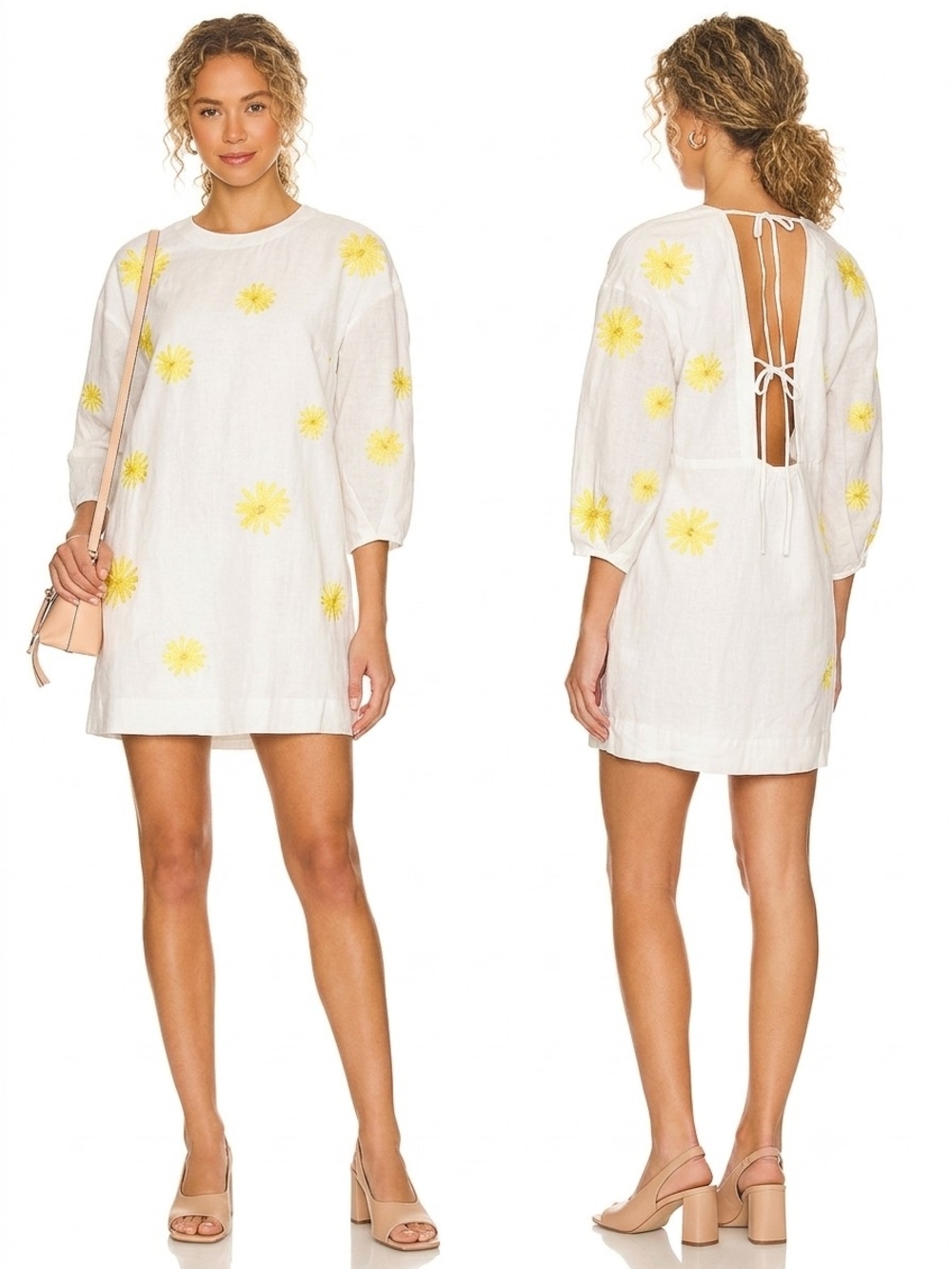 Something Navy Embroidered Open Back Mini Dress in White